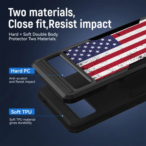 Vista 2 de CasesOnDeck Hybrid Case Compatible with Google Pixel 6A / Pixel 6A (2022) Case [Dual Tactical] Slim Shock Protecting Heavy Duty Cover (American Flag)