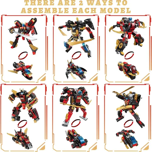 Vista 3 de QLT QIAOLETONG Juego de construcción de robot Mecha transformador 12 en 1, kit de construcción de modelo Mech, 542 piezas compatibles con Lego Ninja