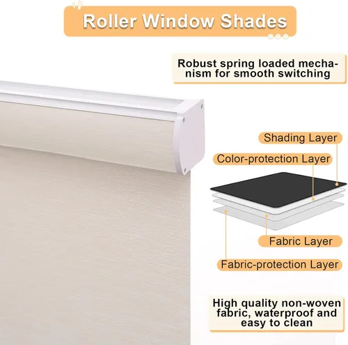 Vista 4 de Persianas enrollables para ventanas, sin cordones, opacas de tamaño personalizado, para cocina, oficina y dormitorio (beige)