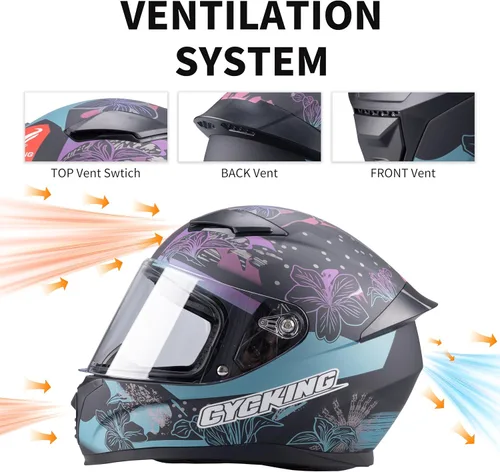 Vista 5 de Casco de motocicleta de cara completa, aprobado por DOT, casco de bicicleta de calle para adultos, hombres y mujeres, carcasa de ABS con visera