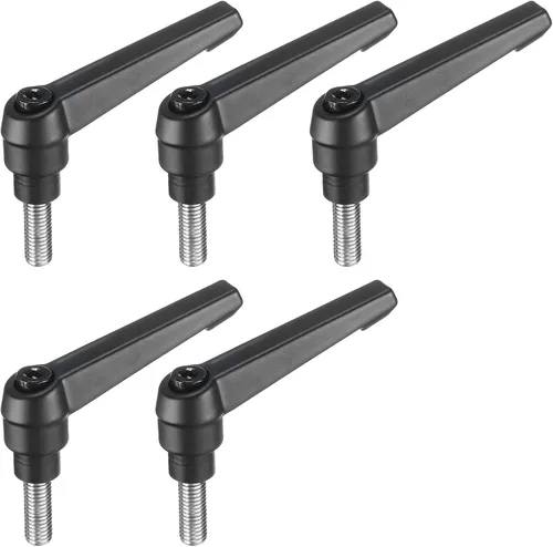 Vista 24 de uxcell 5 piezas de manija de palanca de sujeción ajustable M5 x 1.969 in de óxido negro métrico de acero al carbono macho roscado perillas de mano