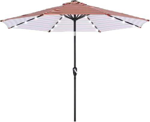 Vista 45 de ABCCANOPY Sombrillas solares duraderas para patio con 24 luces LED de 7.5 pies con 6 varillas resistentes (borgoña)