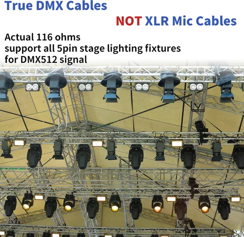 Vista 2 de SMALL-EYE Cable DMX de 5 pines, paquete de 2 unidades de 3 pies, cable de iluminación de escenario macho a hembra de 4 núcleos para controlador
