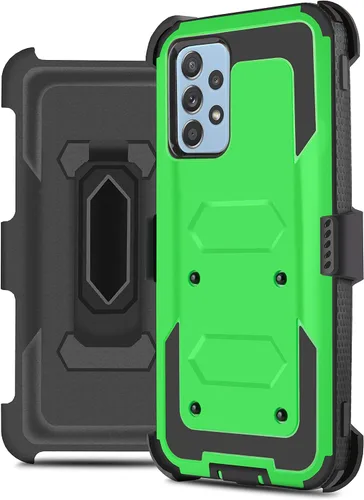 Vista 8 de Compatible con Samsung Galaxy A52 5G con clip giratorio para cinturón, protector de pantalla integrado de alta resistencia, protección de cuerpo Azul
