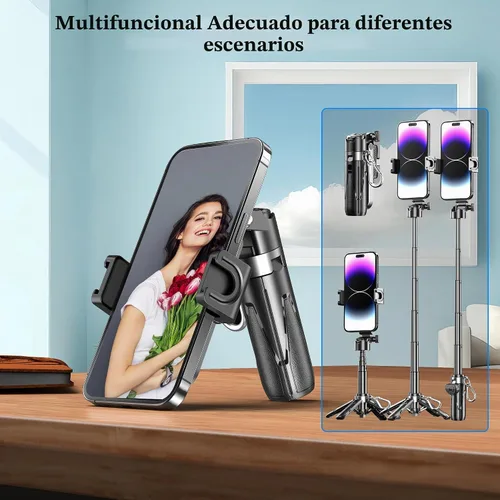 Vista 7 de Mini trípode para selfie, 3 en 1, mini trípode extensible para teléfono with Detachable Remote Pocket Size, Phone Grip, 10m Wireless Shutter, Vlog