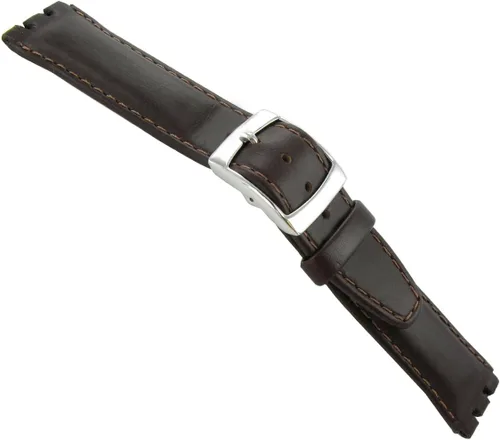 Vista 2 de Correa de reloj marrón oscuro cosida de cuero auténtico aceitado de 0.748 in para Swatch, unisex