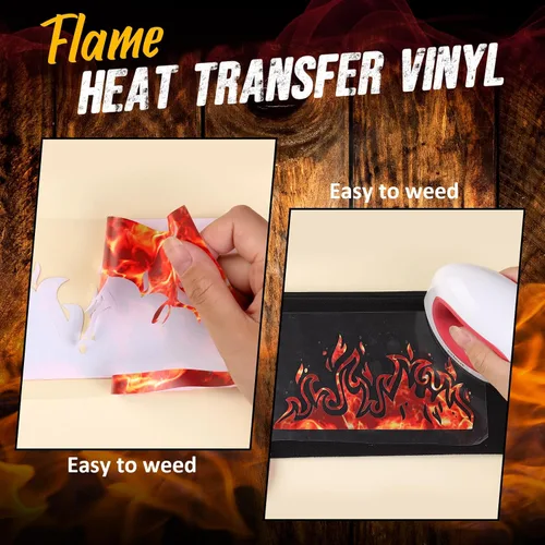 Vista 3 de Vinilo de transferencia de calor, 6 hojas de vinilo HTV de llama (12 x 10 pulgadas), estampado HTV ardiente para planchar en camisetas con estampado