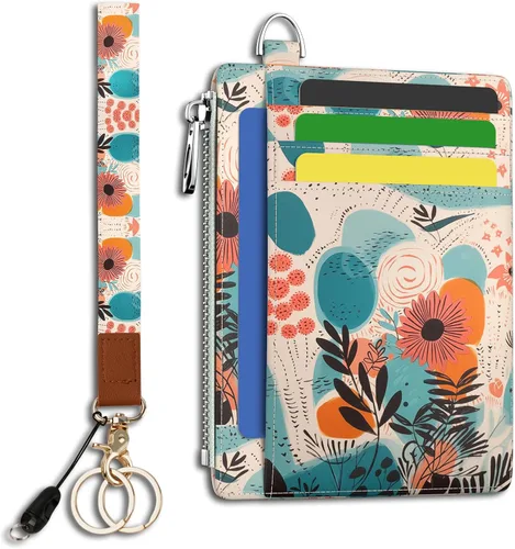 Vista 50 de Hancynir Cartera delgada para mujer con soporte para tarjetas de crédito RFID, pequeña mini funda para tarjetas con bolsillo frontal de PU, cartera