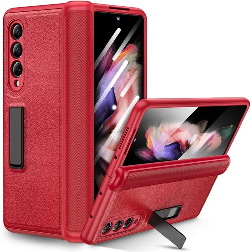 Vista 9 de Ruky - Carcasa para Samsung Galaxy Z Fold 3, color negro Magnetic Kickstand, Hinge Protection, Built-in Screen Protector PU Leather Stand Case for