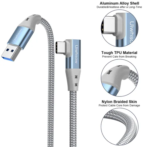 Vista 6 de Cable de enlace de 16 pies, USB3.0 a USB tipo C, trenzado de 90 grados con transferencia de datos rápida de 5 Gbps, cable de carga USB C para Oculus