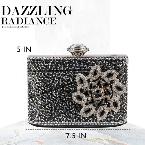 Vista 2 de Bolso de mano de cristal negro para mujer, bolso de noche con purpurina, bolso de lujo con borla de moda para boda, fiesta, baile de graduación