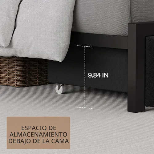 Vista 5 de CIKUNASI Base de cama tamaño Queen con cabecero y cajones de almacenamiento, base de cama con estación de carga de almacenamiento, marco de cama