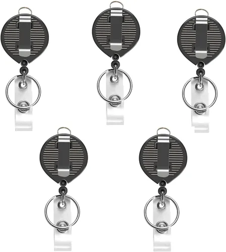 Vista 2 de AIWOQI Paquete de 5 carretes retráctiles negros para cordones, enfermeras, soporte para insignias, carrete retráctil con anillo de metal, con clip