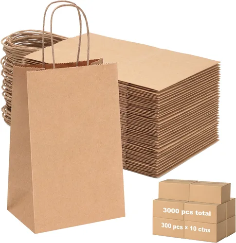 Vista 31 de OUTUXED 60 bolsas de papel marrón de 8 x 4 x 10 pulgadas con asas, bolsas Marrón 8x4x10in