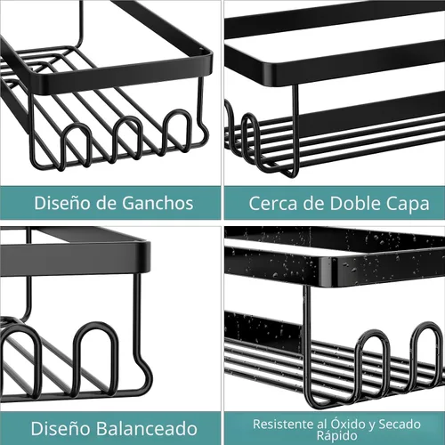 Vista 3 de StorageRight Organizador de ducha de esquina, paquete de 3 accesorios de baño adhesivos con soporte para jabón, estante organizador de ducha