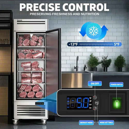 Vista 3 de Coolski Congelador comercial de 19.32 pies cúbicos con puerta sólida, ventilador de congelador de acero inoxidable de alcance vertical de 27