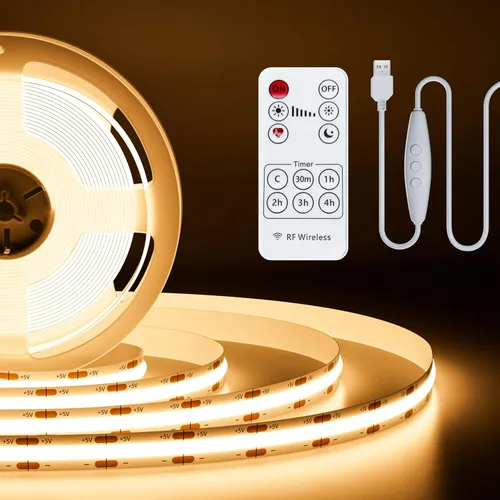 Vista 12 de PAUTIX Tira de luz LED COB USB de 5 V, 6.56 pies/6.6 ft, 1200 lm, regulable, 640 LED, 2700 K, blanco cálido, CRI90+ con retroiluminación de TV