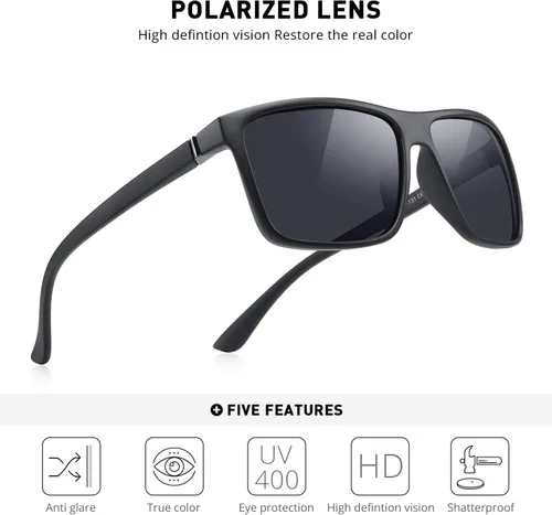 Vista 6 de MERRY'S - Gafas de sol deportivas rectangulares, lentes polarizados con protección UV400, para hombres y mujeres, gafas para ciclismo, conducción