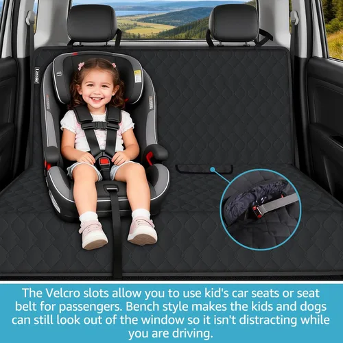 Vista 2 de Lassie - Funda de asiento trasero de automóvil para perros y niños con cinturón de seguridad, ajuste universal