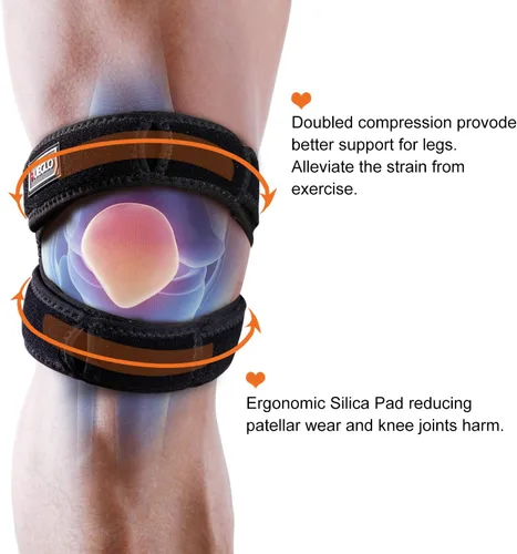 Vista 4 de HUEGLO Correa de soporte de tendón rotuliano para mujeres y hombres, rodillera para aliviar el dolor de rodilla, soporte estabilizador de rodilla