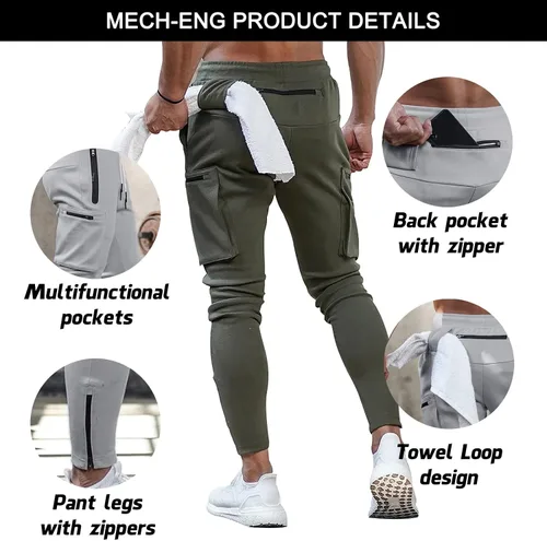 Vista 6 de MECH-ENG Pantalones deportivos para hombre Active Tack Jogger Fitness Pantalones ajustados con bolsillos con cremallera