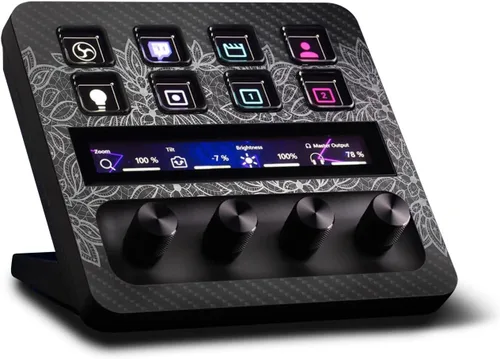Vista 4 de MightySkins - Piel de fibra de carbono compatible con Elgato Stream Deck + madera gris Acabado de fibra de carbono texturizado protector