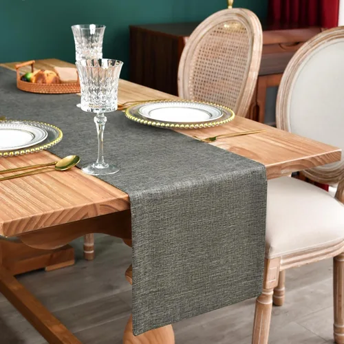 Vista 14 de NEWISHER Camino de mesa rústico de granja, color beige sólido, camino de mesa rectangular de lino sintético para uso diario, cocina, comedor, mesa