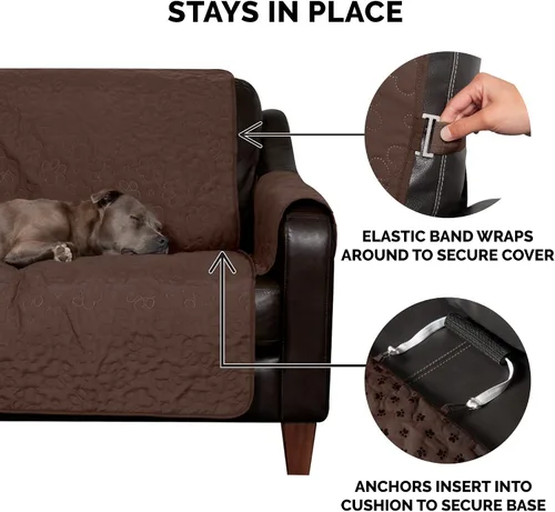 Vista 9 de Furhaven - Funda acolchada impermeable para muebles de sala de estar para perros y gatos, con diseño de patas, protector con reverso antideslizante