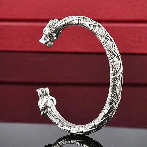 Vista 2 de Pulsera de cuervo vikingo de Odin's Ravens Hugin & Munin Wolf Berserker brazalete bolsa de joyería