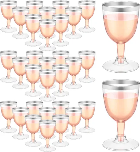 Vista 8 de Thenshop Paquete de 50 copas de champán de plástico de 5 onzas, copas de vino desechables transparentes con tallo, copas de cóctel reutilizables