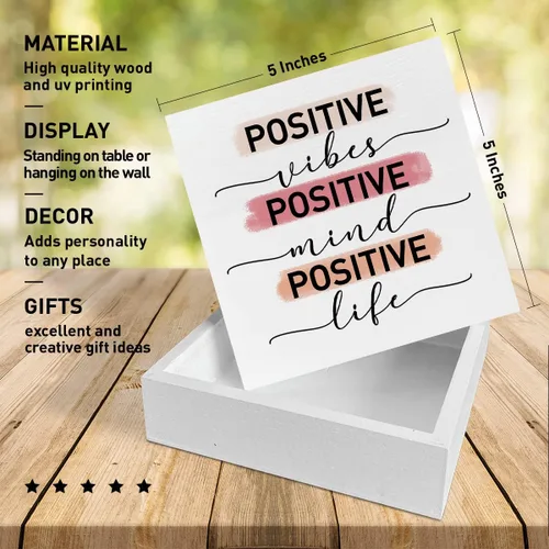 Vista 2 de Escritorio de oficina en casa, caja de madera, decoración de letrero de caja de madera positiva, vida mental, citas inspiradoras, decoración