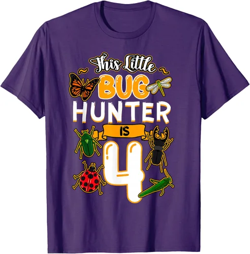 Vista 51 de Camiseta de fiesta de cumpleaños de insectos de este cazador de insectos de 4 años, Negro, S