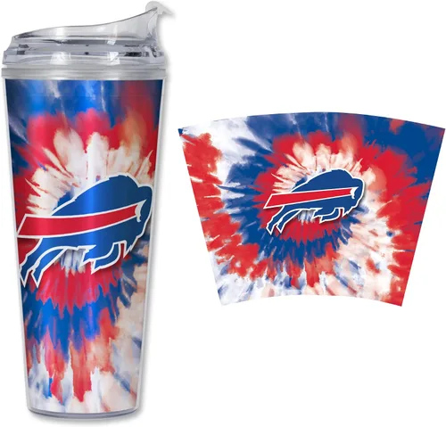 Vista 66 de Rico Industries NFL Football Glitter 24 onzas Vaso de purpurina acrílico con tapa con bisagra, Vaso de doble pared oficialmente licenciado con pajita