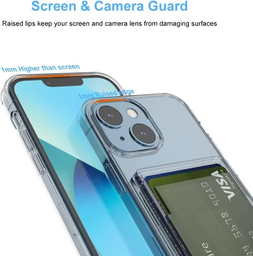 Vista 4 de 【Actualización】 Funda tipo cartera transparente para iPhone 13, antiamarilleo, delgada, parachoques de TPU + funda trasera de policarbonato con 2