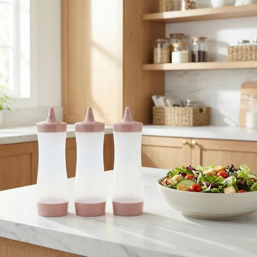 Vista 7 de 3 botellas exprimibles de condimentos para salsas, botella de plástico con tapa, aderezo, aceite, salsa de mostaza, dispensadores de salsa de tomate