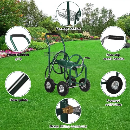 Vista 3 de Dkeli Carro de manguera Carro de manguera de jardín con ruedas Carrito de manguera de agua portátil resistente 4 ruedas para patio al aire libre