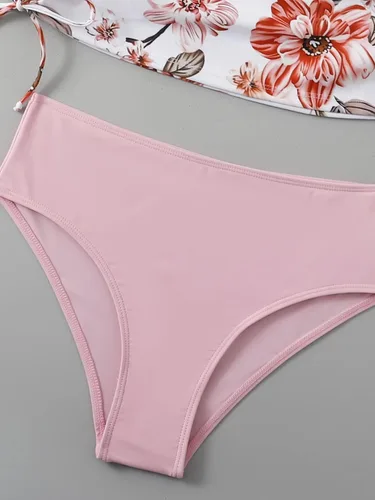 Vista 4 de Floerns Traje de baño tankini halter de 2 piezas con estampado floral y control de abdomen y braguitas