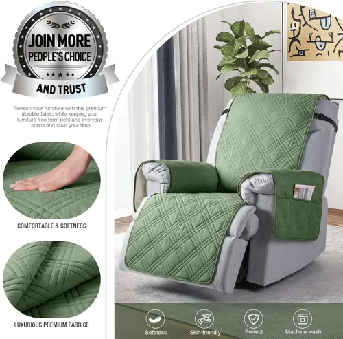 Vista 3 de TAOCOCO Funda para silla reclinable 100% impermeable que se mantiene en su lugar, fundas reclinables para sillas reclinables pequeñas con bolsillo