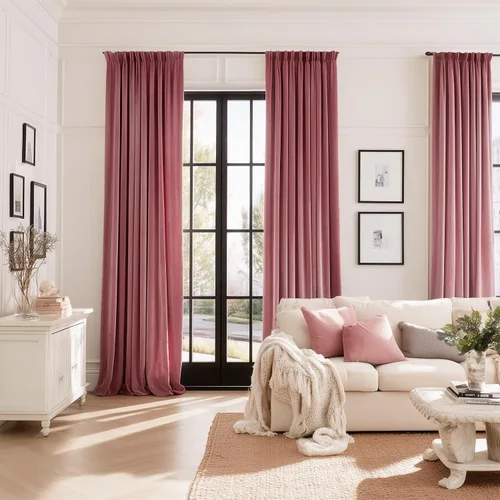 Vista 5 de 2 paneles de cortinas de terciopelo rosa polvoriento, de 96 pulgadas de largo, cortinas plisadas decorativas bohemias de lujo para dormitorio, sala