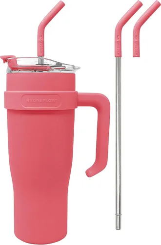 Vista 2 de HYDRAFLOW Capri - Vaso de 20 onzas con popote – Vaso aislado al vacío de triple pared – Vaso aislado al vacío – Vaso de acero inoxidable – Vaso