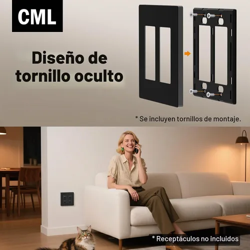 Vista 2 de CML - Placas de pared decorativas sin tornillos de 2 posiciones, paquete de 12 cubiertas de placa de interruptor negras a prueba de niños, cubierta