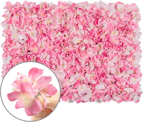 Vista 6 de U'Artliens - Juego de paneles de pared de flores, telón de fondo de pared artificial de 24 x 16 pulgadas, panel floral de hortensias de seda 3D