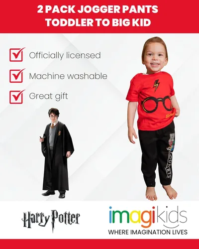 Vista 3 de Harry Potter Gryffindor Slytherin Hufflepuff Ravenclaw - Paquete de 2 pantalones deportivos de forro polar para niños pequeños a grandes