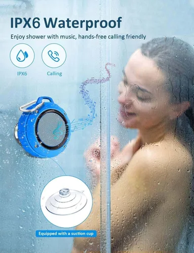 Vista 2 de Kunodi - Bocina Bluetooth resistente al agua, para exteriores, minibocina de viaje inalámbrica y portátil para ducha con subwoofer, graves Azul