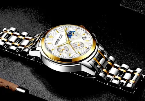 Vista 4 de NANOLEAF Reloj de pulsera de moda para hombre, impermeable, luminoso, con fecha, de acero inoxidable, clásico, para hombre