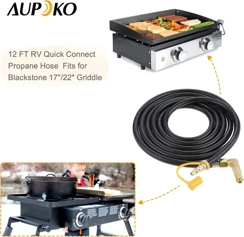 Vista 2 de Aupoko Adaptador de codo de propano para Blackstone, conector de gas RV de latón, manguera de conversión de tanque de baja presión macho de 3/8