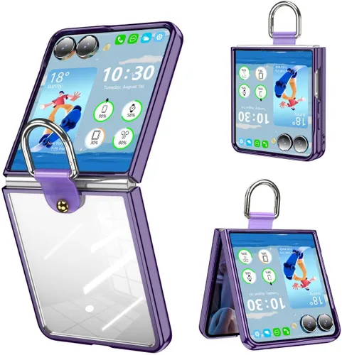 Vista 15 de Funda transparente para Samsung Galaxy Z Flip 6 con anillo, anticaídas a prueba de golpes para Z Flip 6 5G 2024
