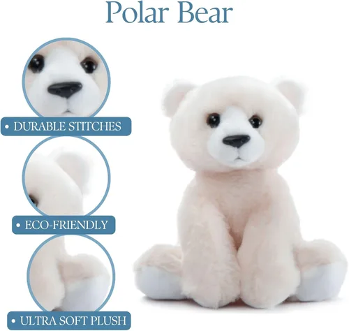 Vista 6 de The Petting Zoo Peluche de oso polar, regalos para niños, animales salvajes de la vida silvestre, oso polar de 9 pulgadas