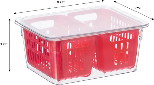 Vista 3 de Oggi Contenedor de bayas para nevera, canasta de doble colador, contenedores ideales para refrigerador, incluye inserto de colador de bayas