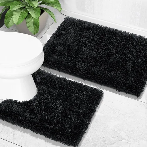 Vista 20 de Yimobra Juego de 2 alfombras de baño, alfombra de baño suave y absorbente y alfombra de inodoro en forma de U con respaldo antideslizante, alfombras